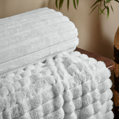 Cosy Ribbed Faux Fur Soft Blanket Throw Grey