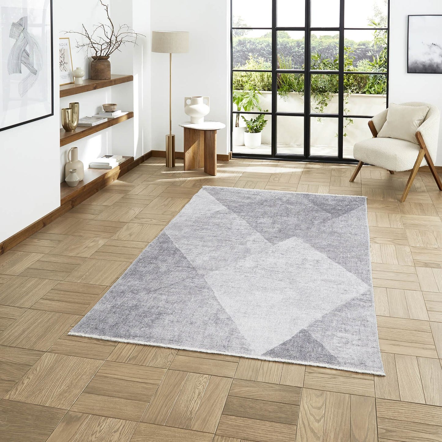 Whisper H1065 Grey Modern Washable Rug