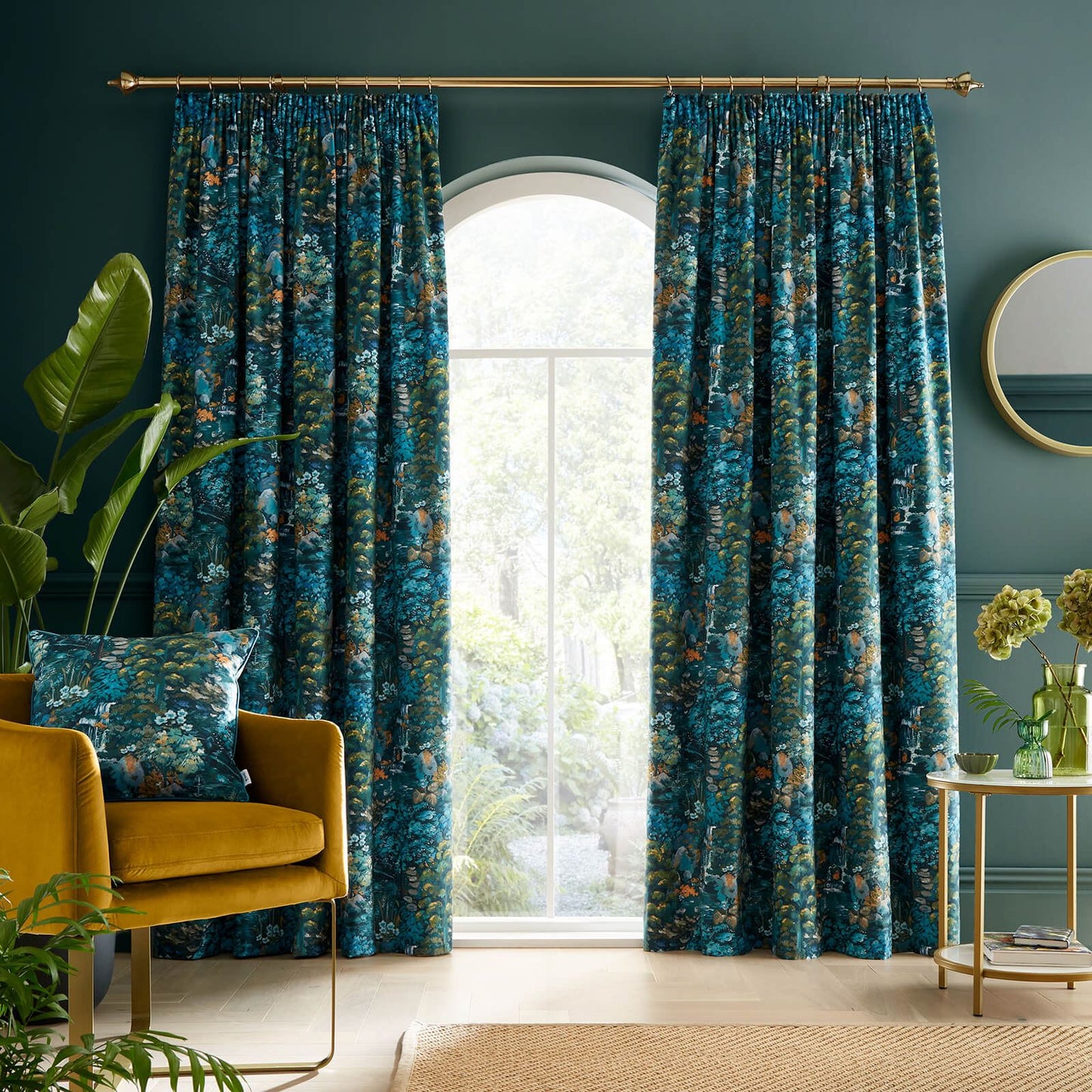 Garden Walk Blue Curtains Two Panels