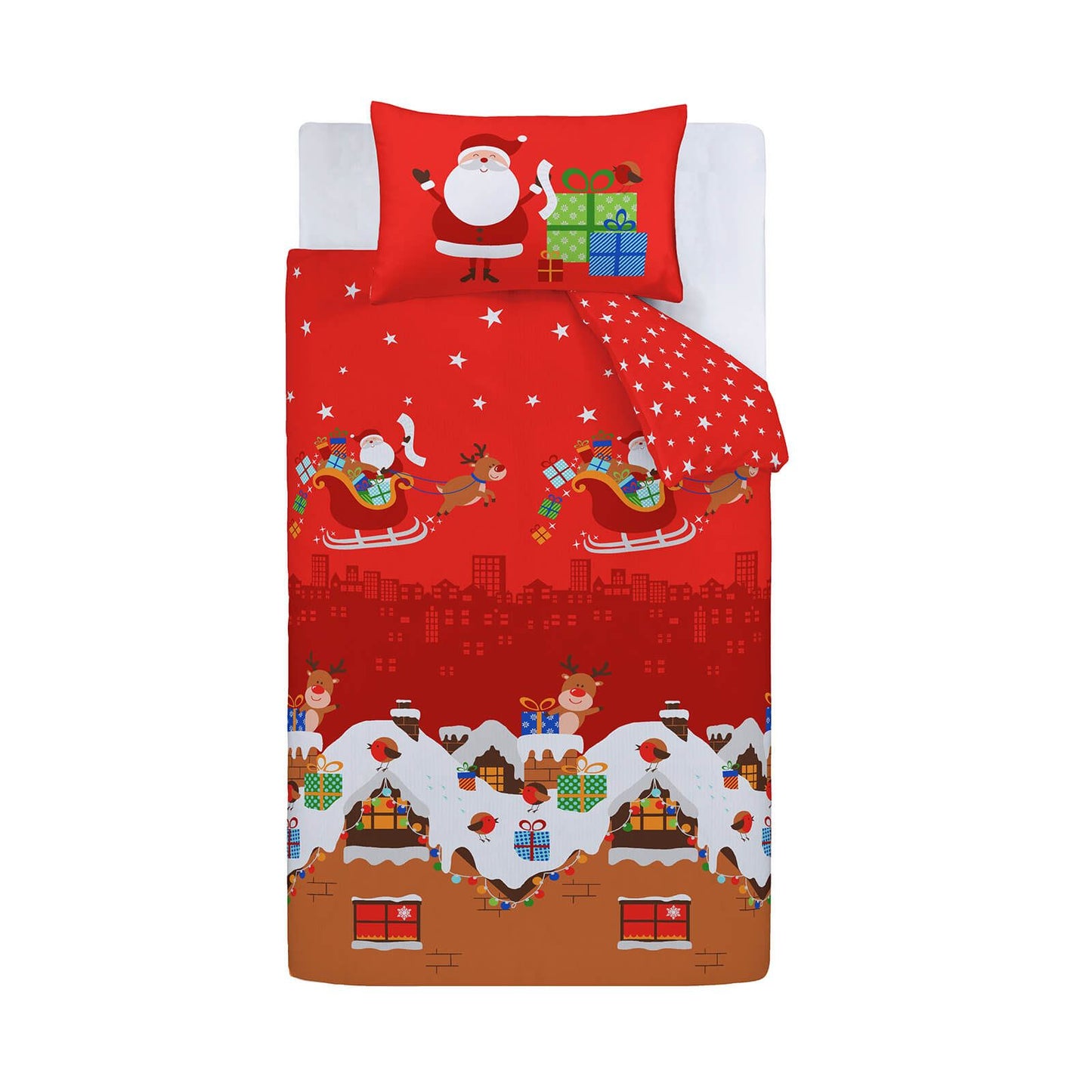 Santa's Christmas Presents Red Duvet Cover Set