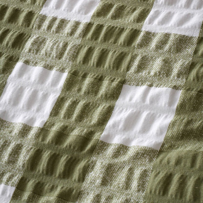 Brushed Seersucker Gingham Olive Duvet Cover Set