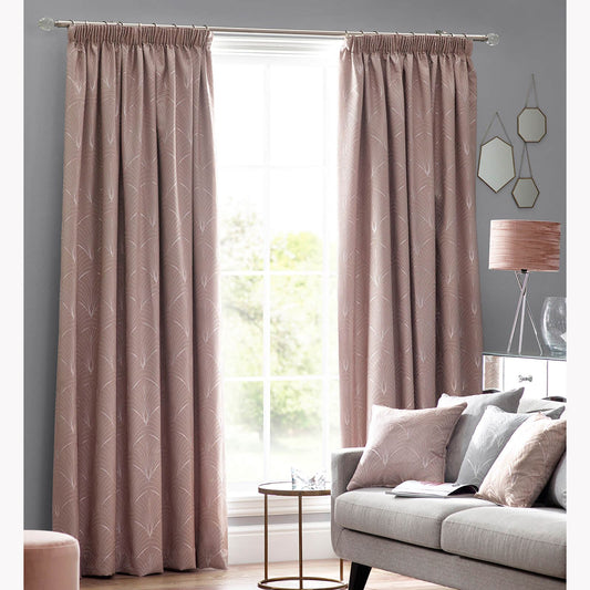 Metro Art Deco Blush Pencil Pleat Curtains