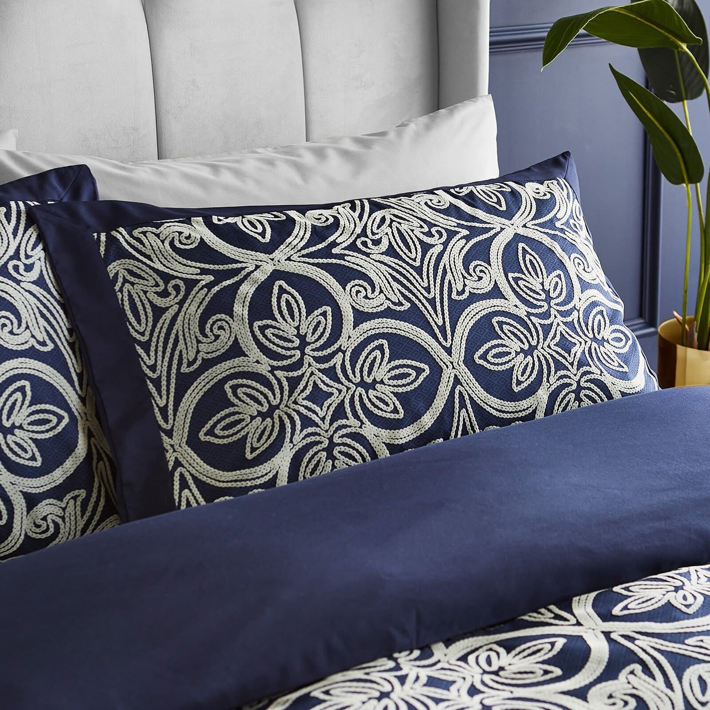 Flock Trellis Navy Blue Duvet Cover Set