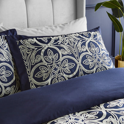 Flock Trellis Navy Blue Duvet Cover Set