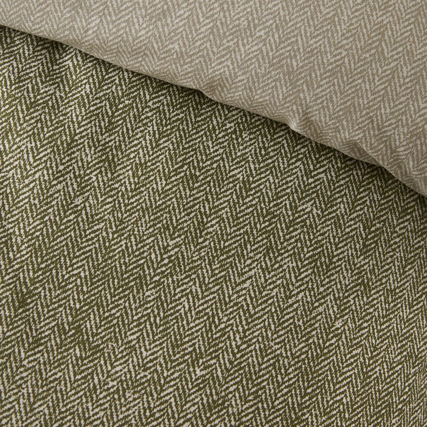 Catherine Lansfield Brushed Herringbone Printed Cotton Bedding Duvet Cover Set Green