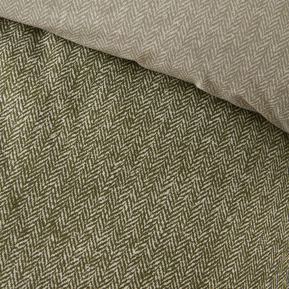 Catherine Lansfield Brushed Herringbone Printed Cotton Bedding Duvet Cover Set Green