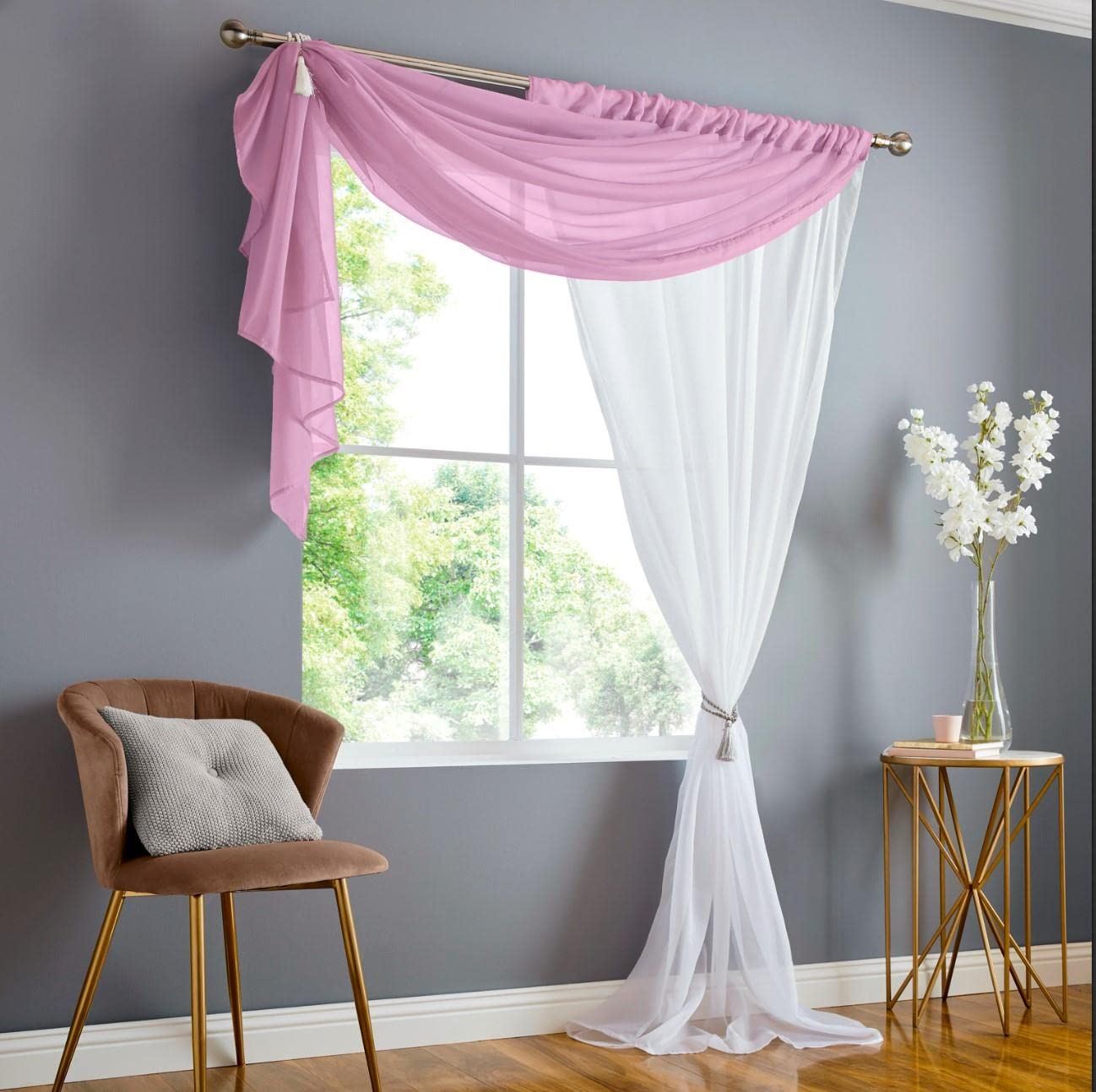 Double Voile Blush Slot Top Curtain Panel