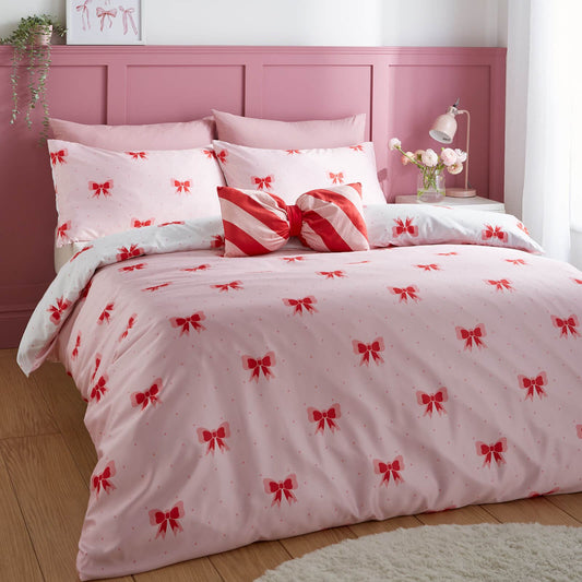 Dotty Bows Pink Duvet Cover Set