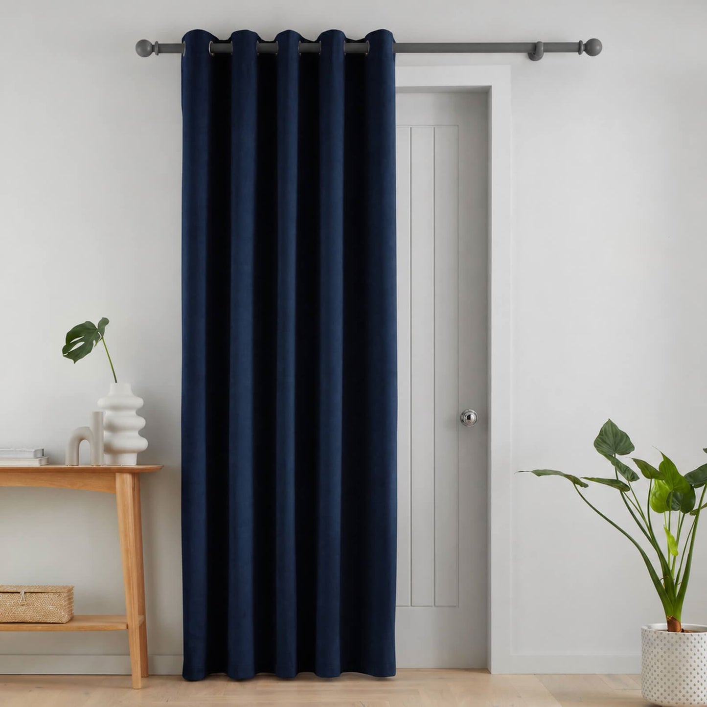 Catherine Lansfield Super Thermal Blackout Matt Velour Eyelet Door Panel Navy Blue