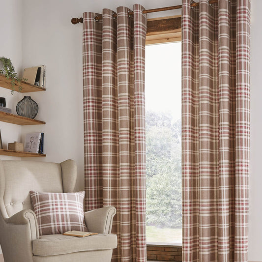 Tweed Woven Check Natural Eyelet Curtains