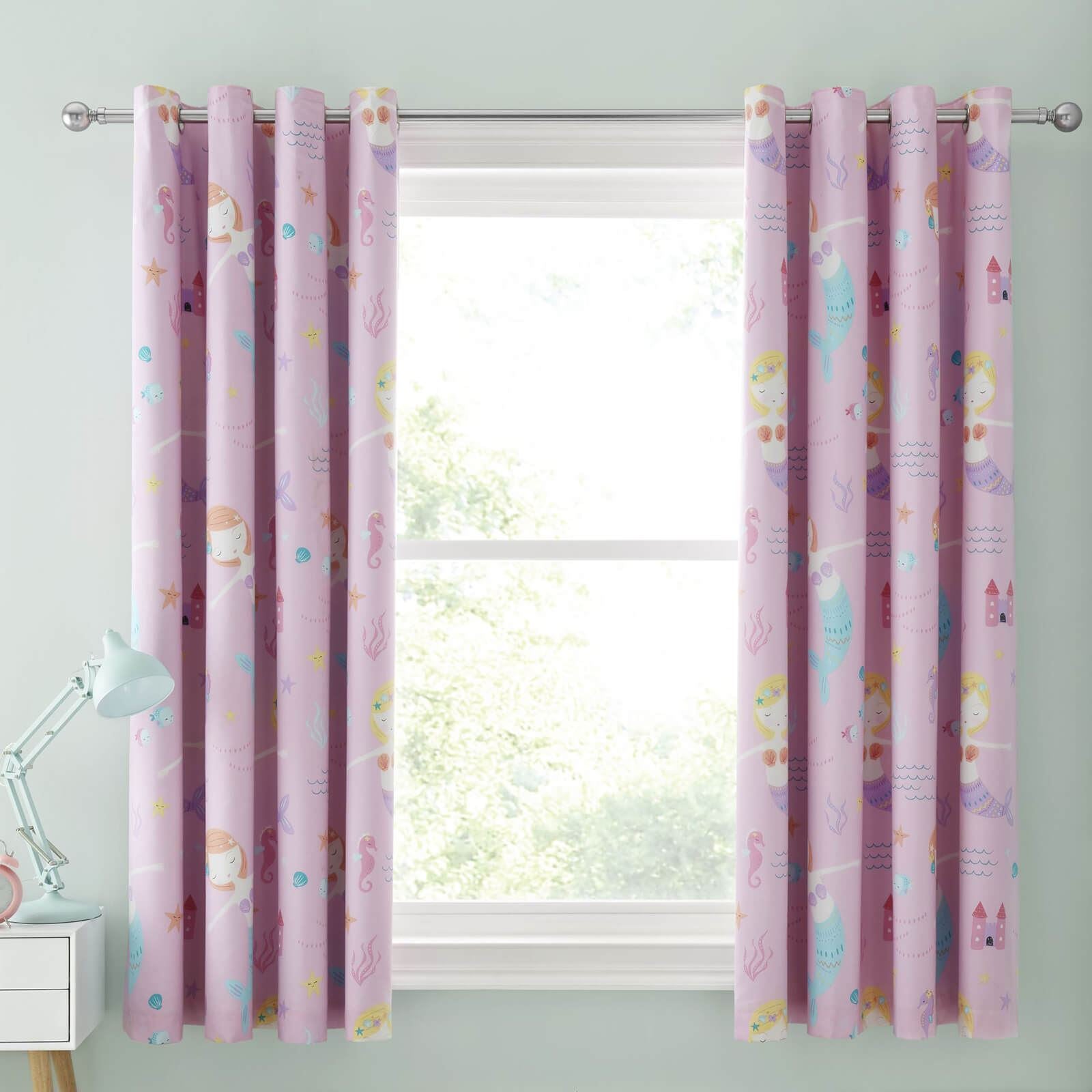 Lets Be Mermaids Pink Eyelet Curtains