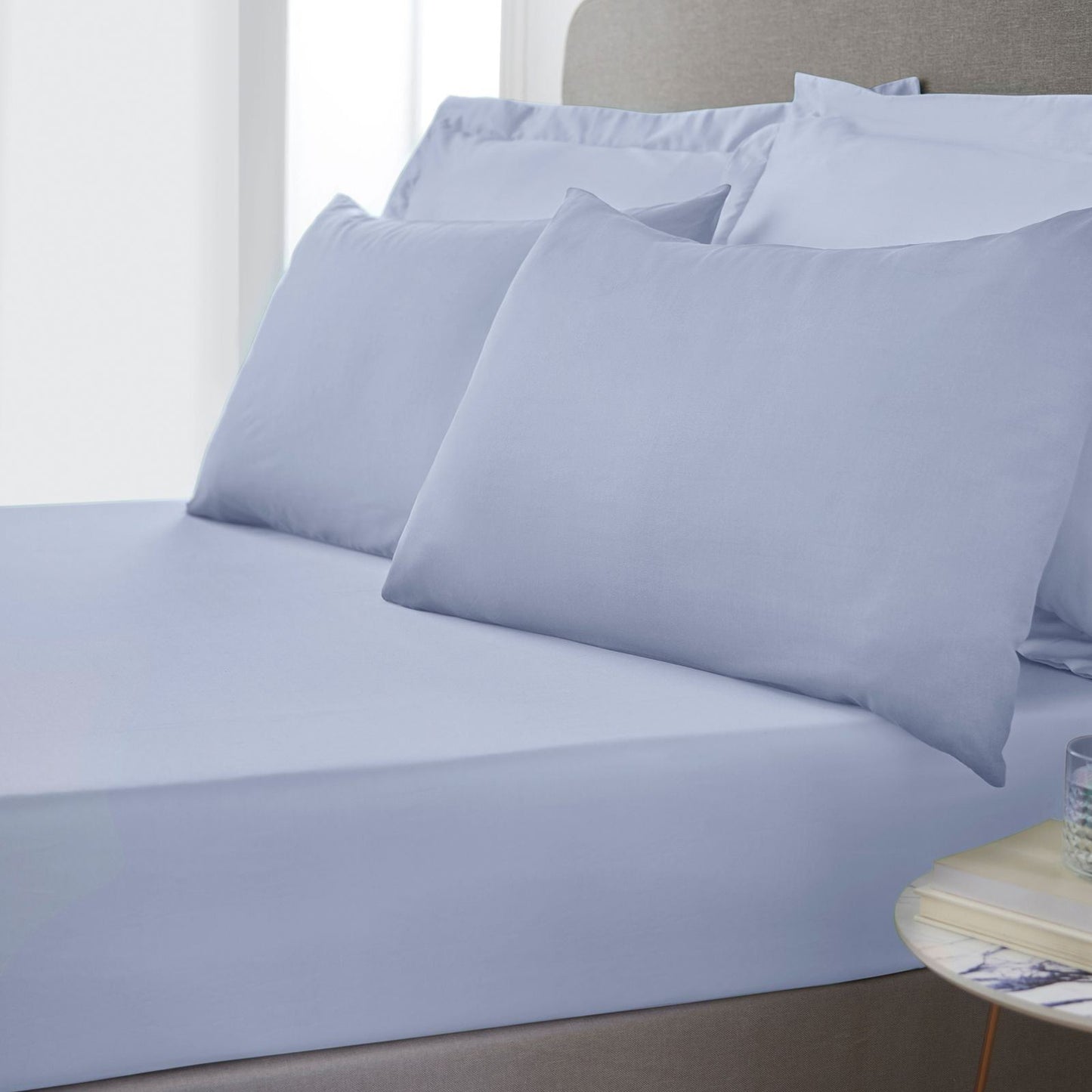 Bianca 400 Thread Count Cotton Sateen Blue Fitted Sheet