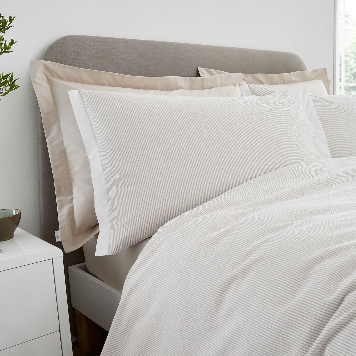 Bianca Seersucker Woven Stripe Natural Duvet Cover Set