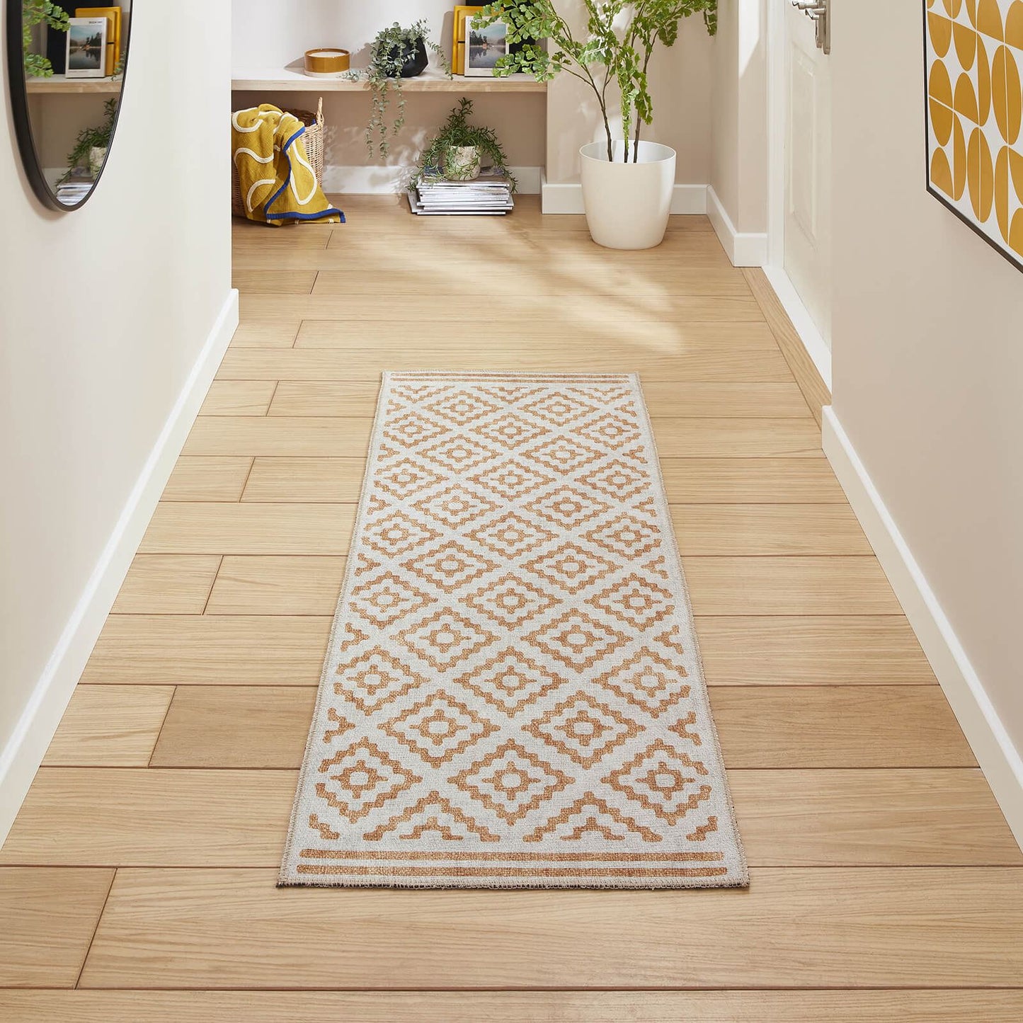 Coral H1058 Yellow Modern Washable Rug