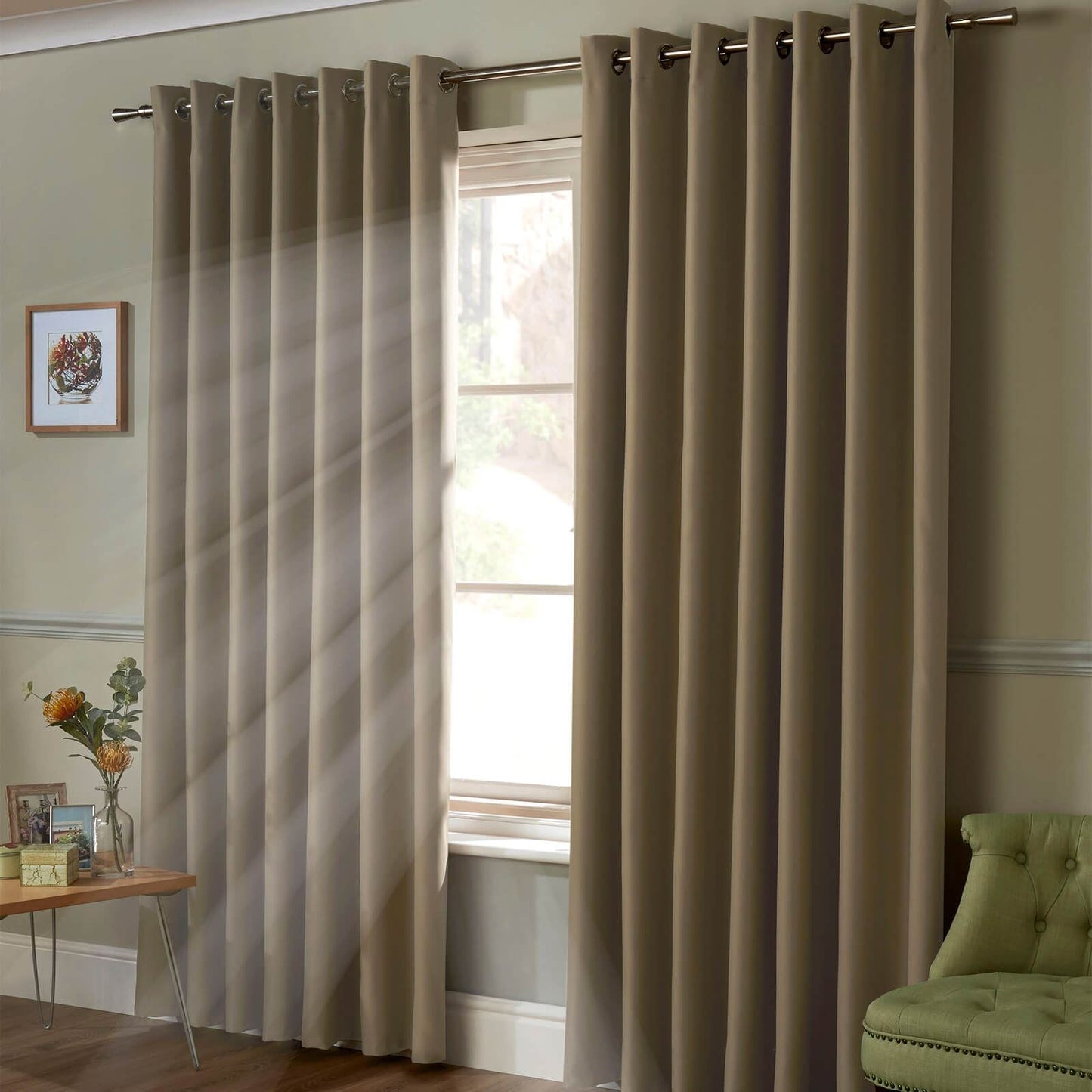 Blackout Beige Eyelet Curtains