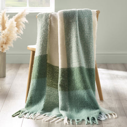 Catherine Lansfield Faux Mohair Check Green Blanket Throw - 130x170cm