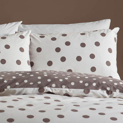 Catherine Lansfield Polka Dot Reversible Bedding Duvet Cover Set Chocolate