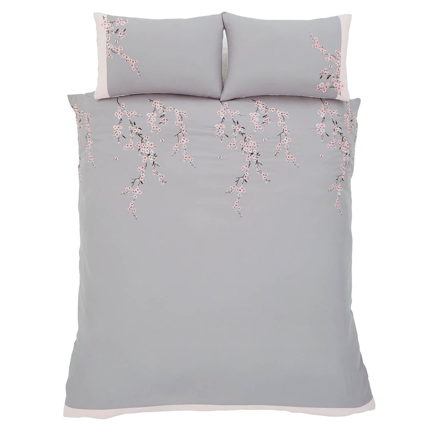 Embroidered Blossom Grey Duvet Set