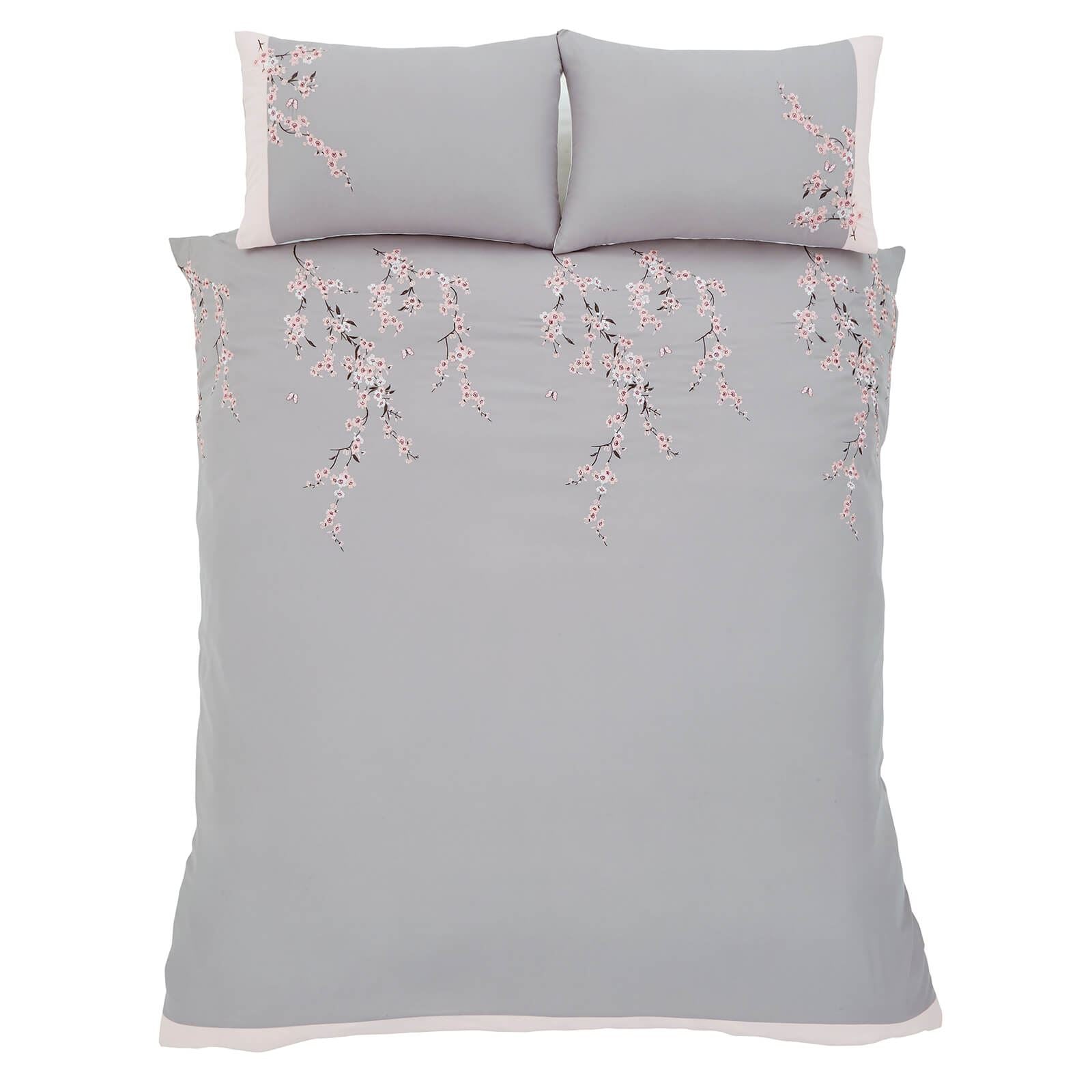 Embroidered Blossom Grey Duvet Set