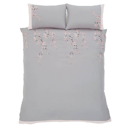 Embroidered Blossom Grey Duvet Set