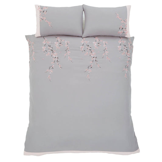 Embroidered Blossom Grey Duvet Set