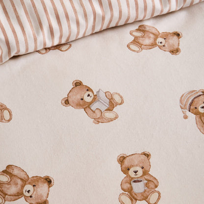 Catherine Lansfield Teddy Bear Printed Bed Linen Cotton Fitted Sheet Cream