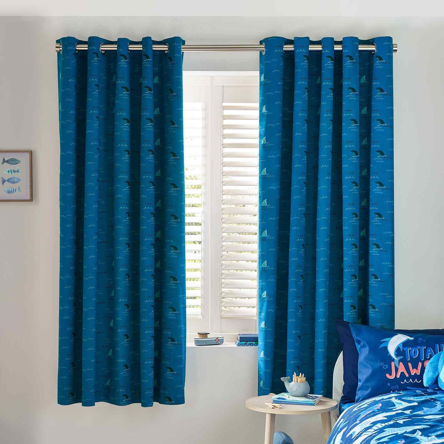 Jawsome Shark Navy Blue Curtains Two Panels - 66x72 Inch