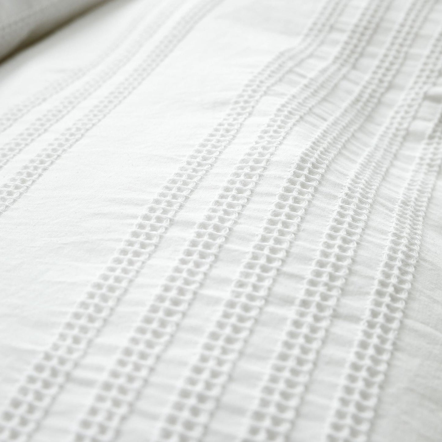 Bianca Waffle Cotton Stripe White Duvet Cover Set