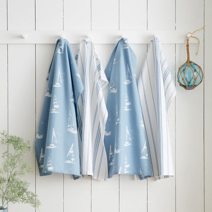 Catherine Lansfield Salcombe Boats Blue Tea Towels - 4 Pack