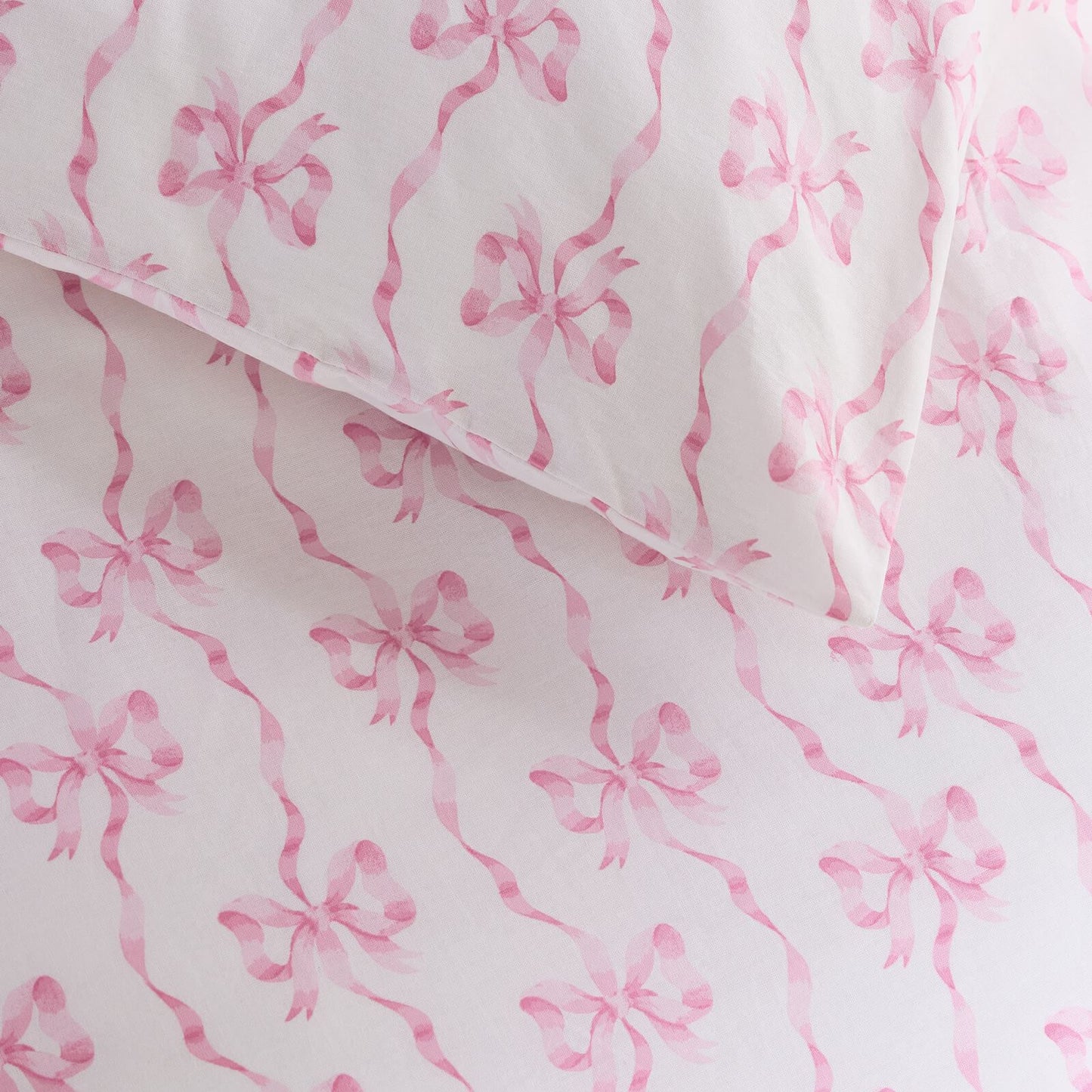 Cath Kidston Ribbon And Bows Reversible Cotton Bedding Duvet Cover Set White / Pink