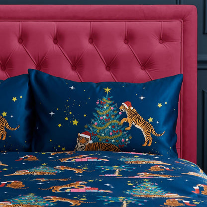 Christmas Tiger Navy Duvet Cover Set