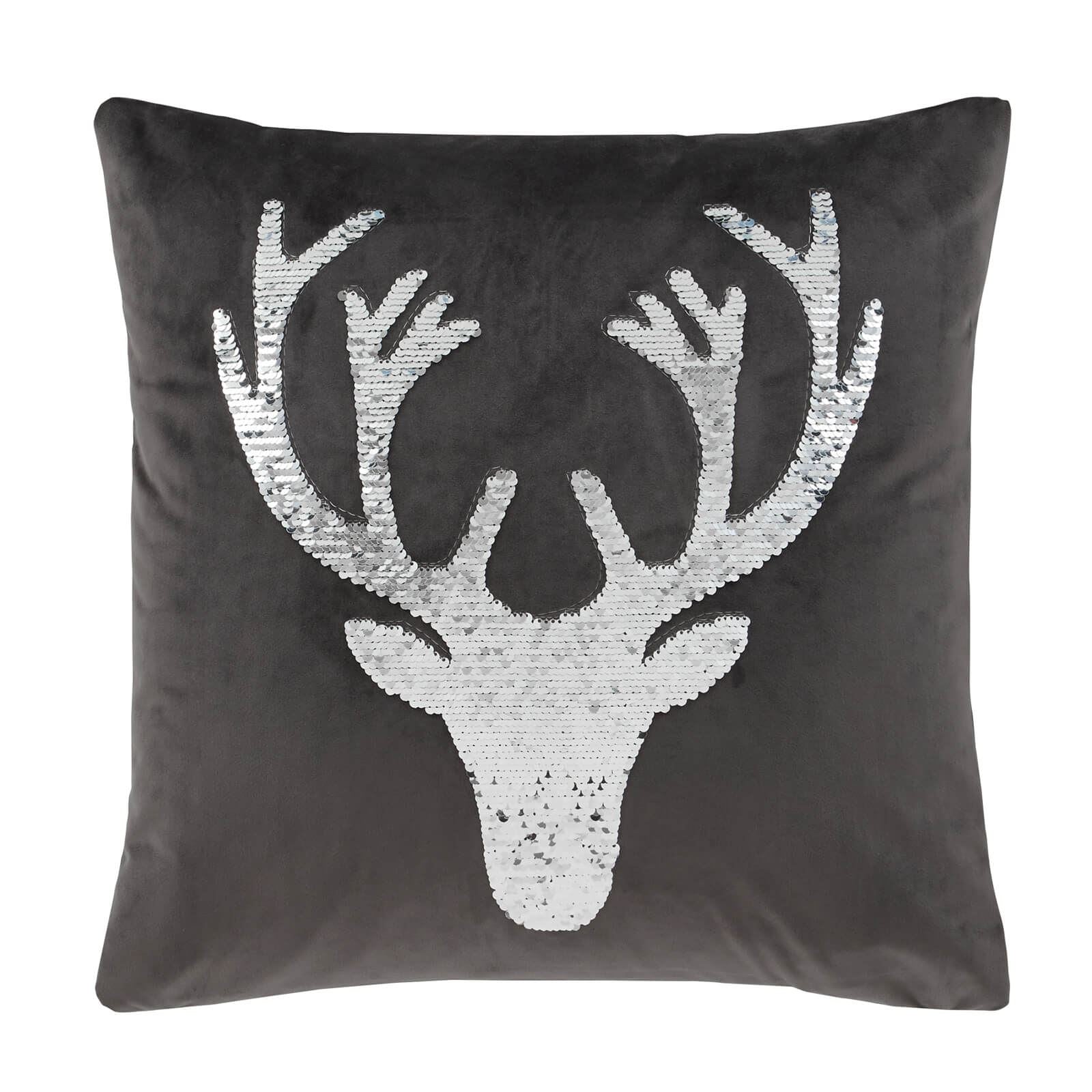 Downstairs Living Sequin Stag Grey Filled Cushion