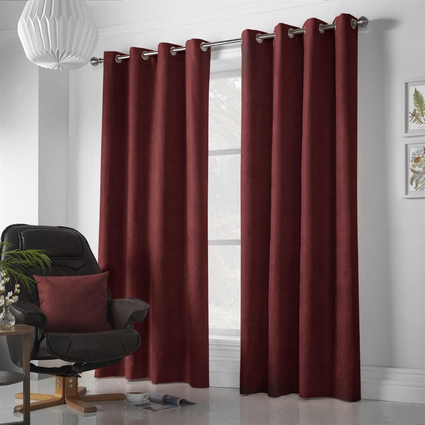 Velvet Chenille Red Eyelet Curtains