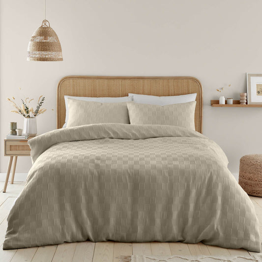 Waffle Checkerboard Natural Duvet Cover Set