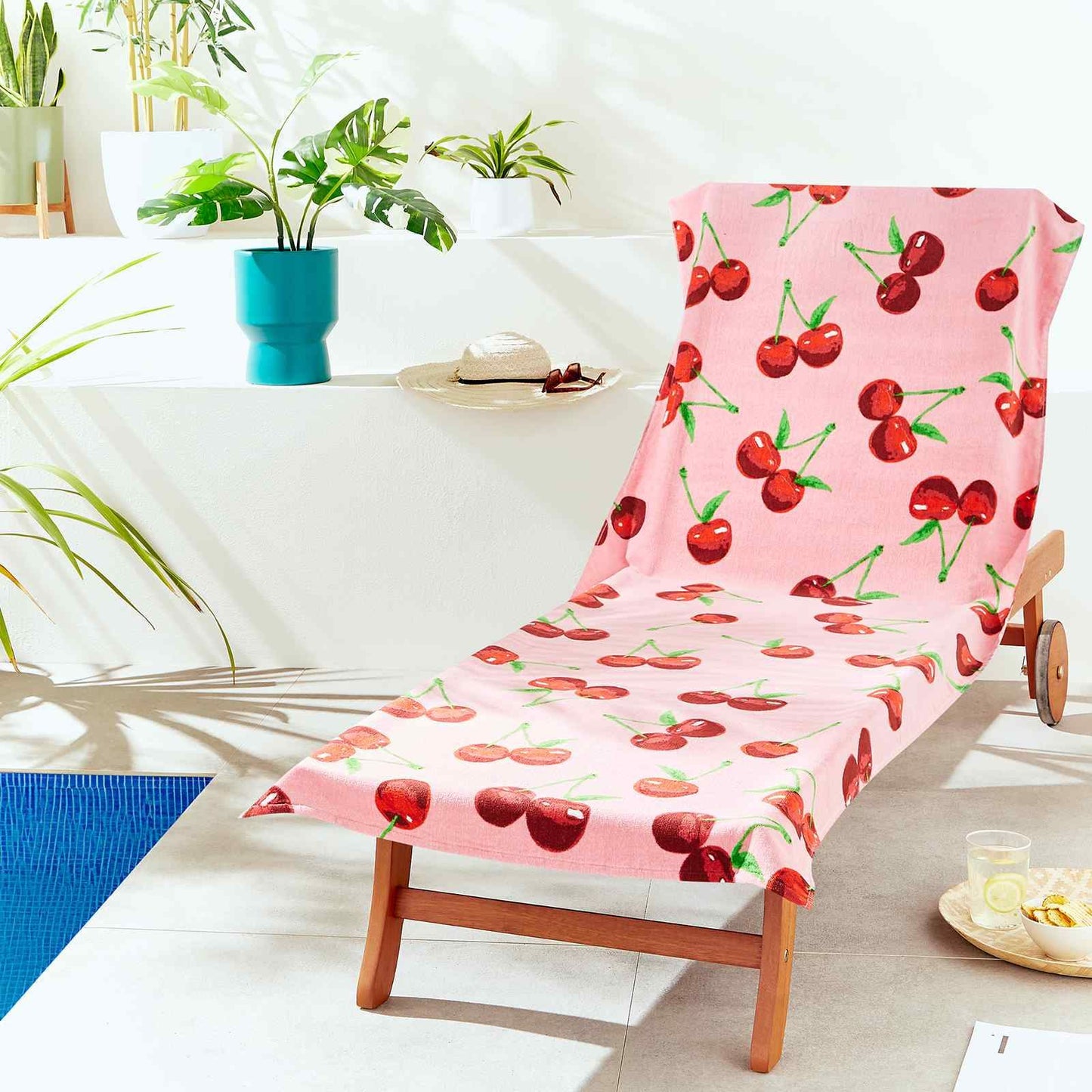 Cherries Pink Sun Lounger Beach Towel