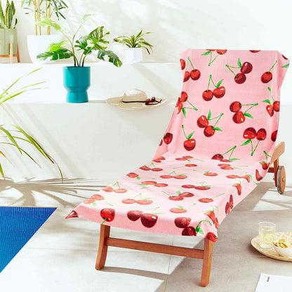 Cherries Pink Sun Lounger Beach Towel