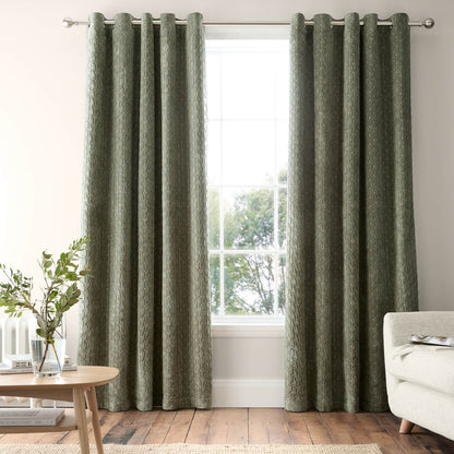 Bianca Fine Linens Attica Velvet Blackout Eyelet Curtains Two Panels Green