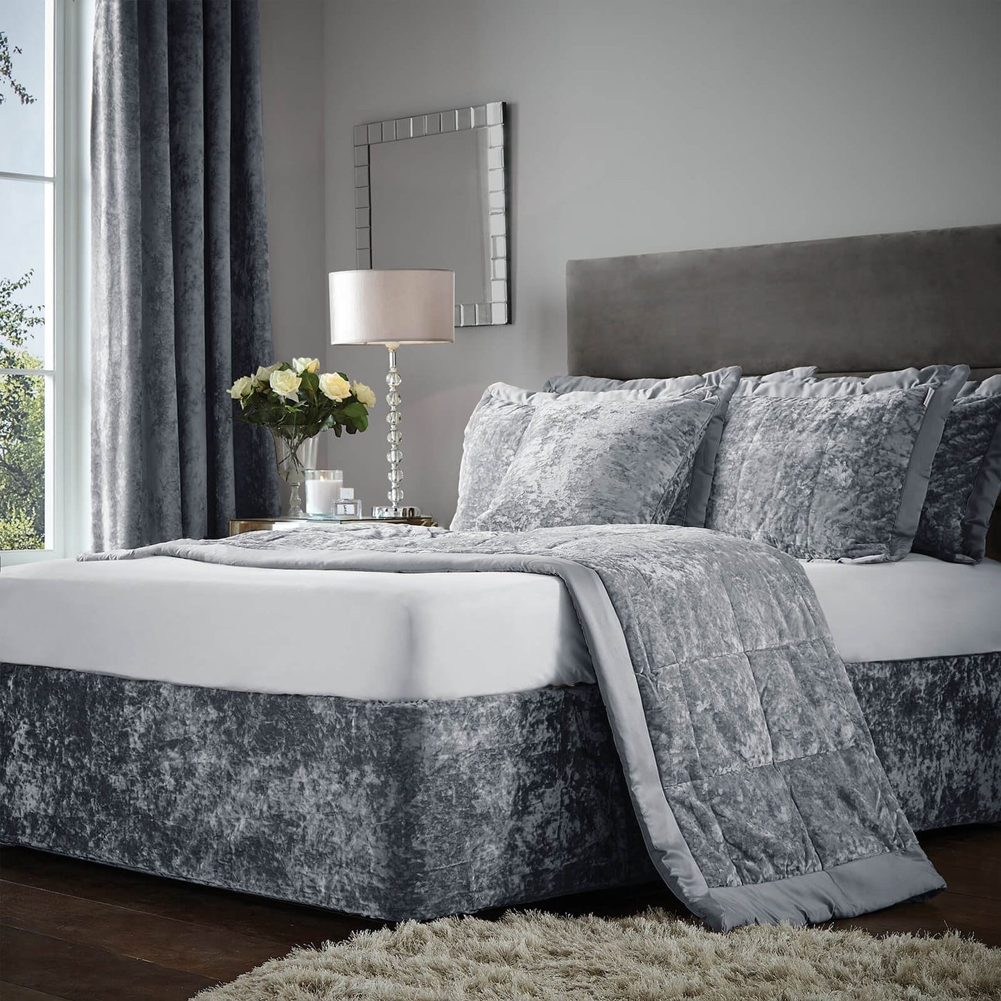 Crushed Velvet Divan Silver Grey Base Wrap