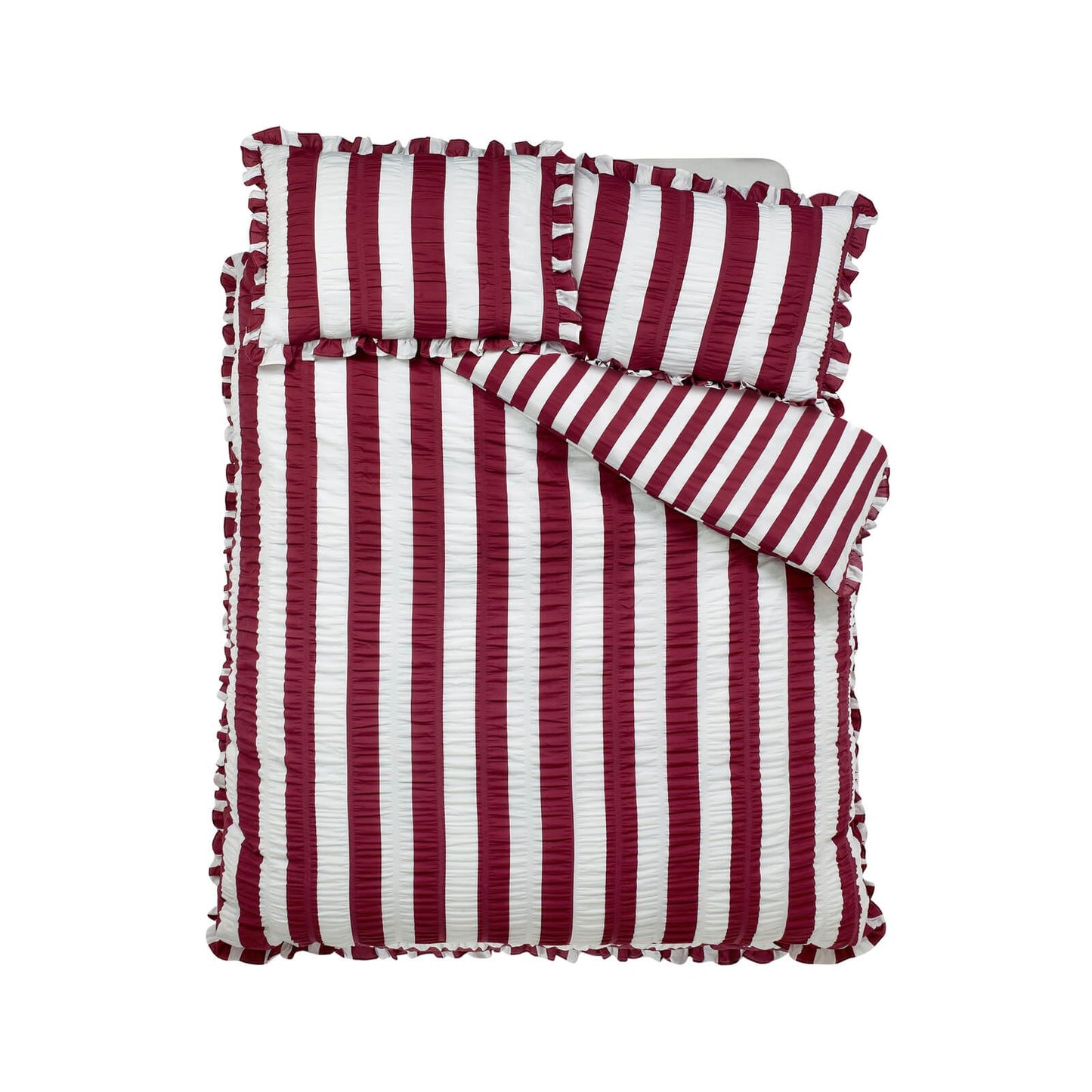Catherine Lansfield Seersucker Frill Striped Bedding Duvet Cover Set Plum