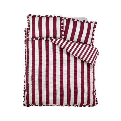 Catherine Lansfield Seersucker Frill Striped Bedding Duvet Cover Set Plum