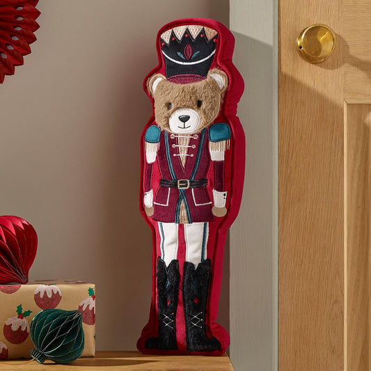 catherine-lansfield-christmas-nutcracker-bear-3d-shaped-cushion-red