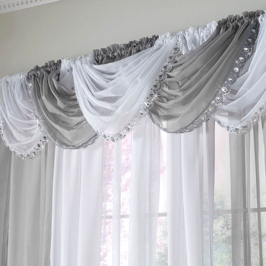 Jewelled Trim Silver Curtain Swag