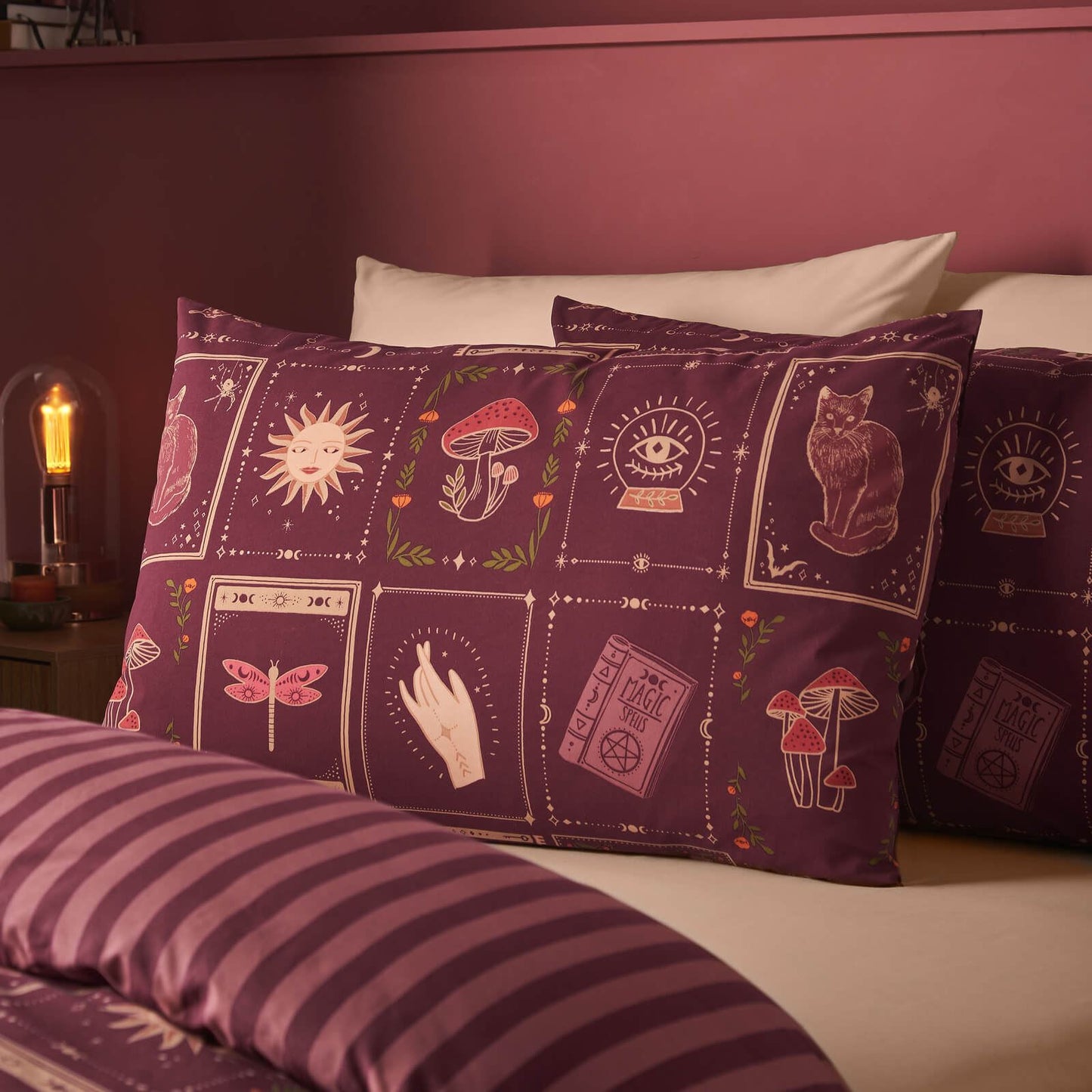 Catherine Lansfield Enchanted Witchcraft Reversible Bedding Duvet Cover Set Plum
