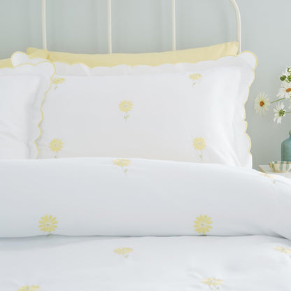 Lorna Embroidered Daisy White Yellow Duvet Cover Set