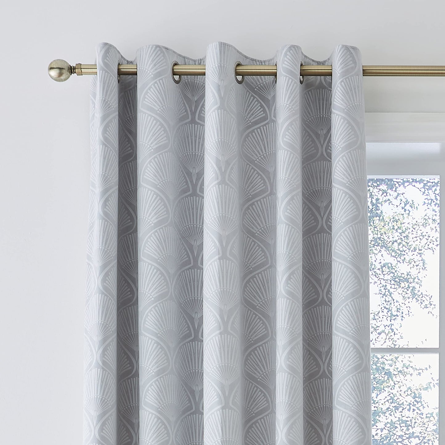 Art Deco Pearl Silver Grey Eyelet Curtains