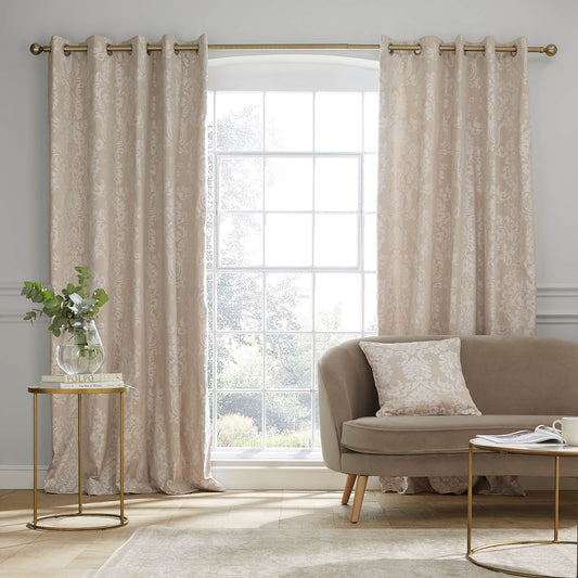 Damask Natural Eyelet Curtains