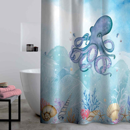 Octopus Blue Shower Curtain