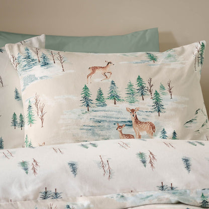 Catherine Lansfield Christmas Deer Print Cotton Bedding Duvet Cover Set Natural