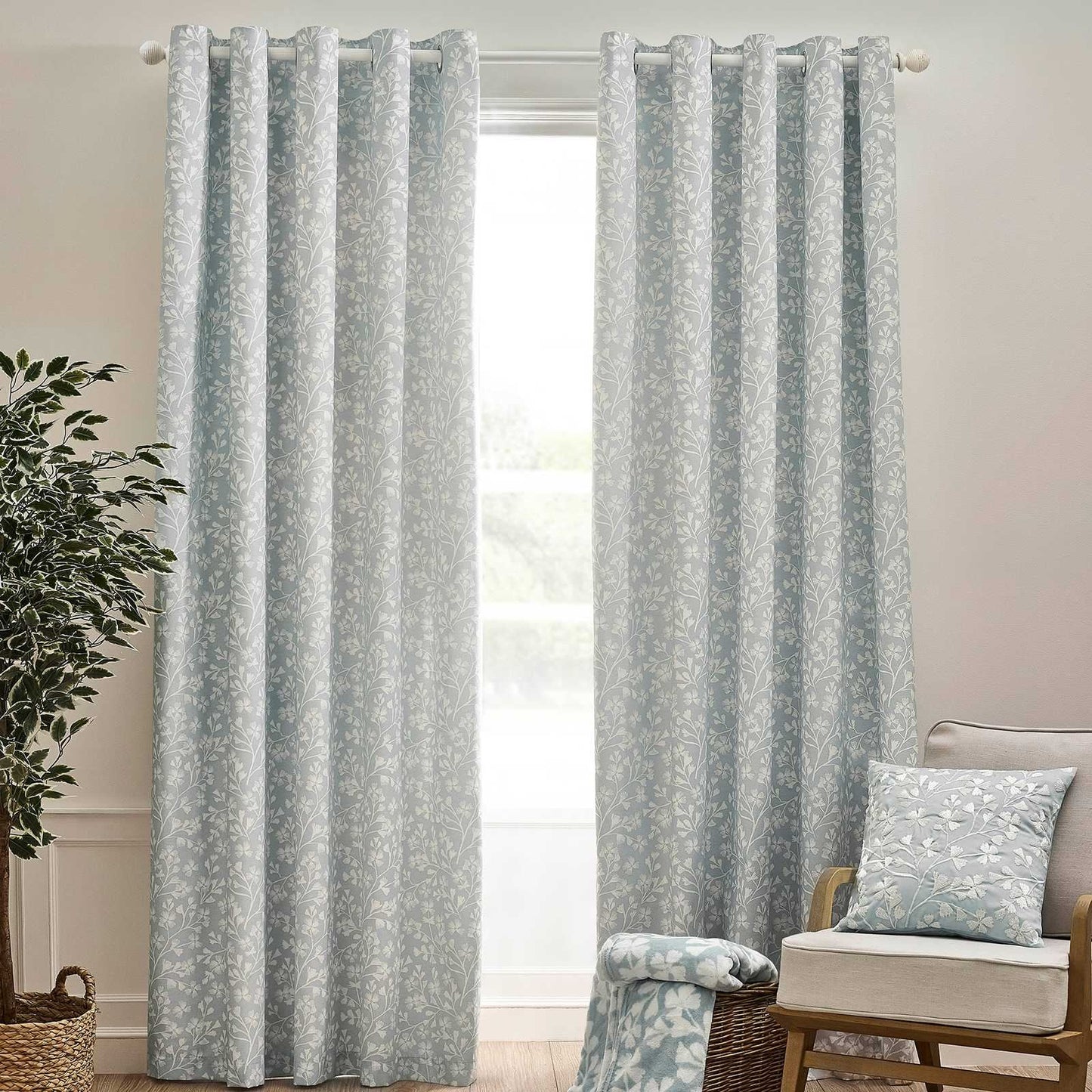 Brooke Floral Duck Egg Curtains Two Panels