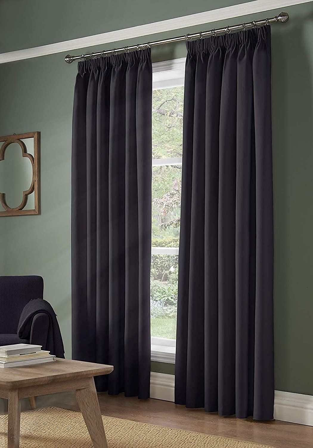 Blackout Charcoal Pencil Pleat Curtains